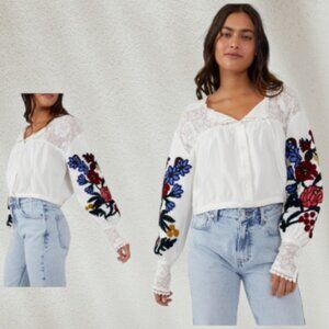 Free People Meadows Embroidered Crop Blouse